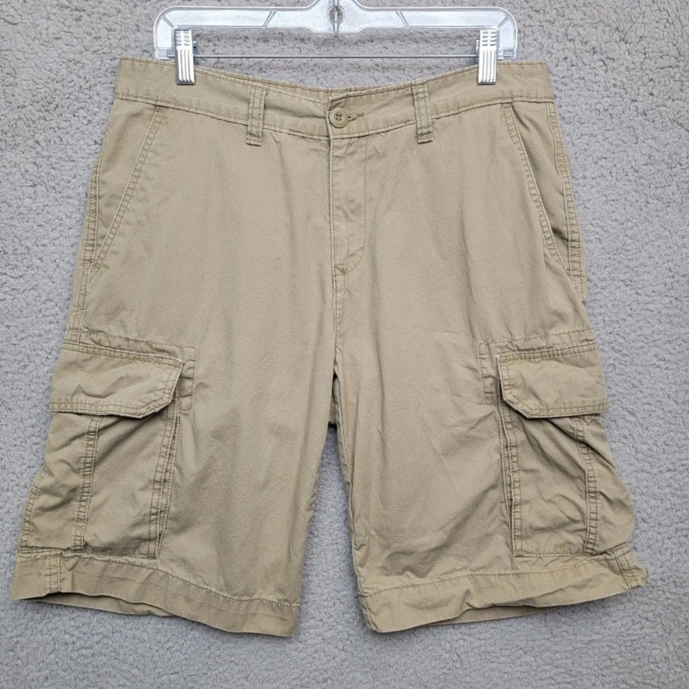 Tommy Hilfiger Mens Khaki Solid Cotton Casual Flat Front Cargo Shorts Size 32